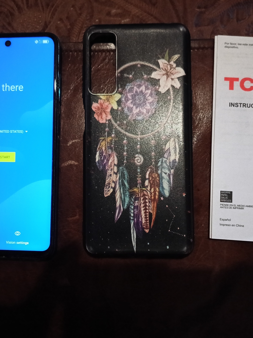 TCL 20S UNLOCKED Cell Phone with Stylish Dreamcatcher Pattern Phone Case - Black